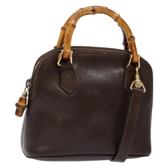 GUCCI Bamboo Shoulder Bag Leather 2way Brown Gold 007 2032 0281 Auth mr1478 - Picture 1 of 16